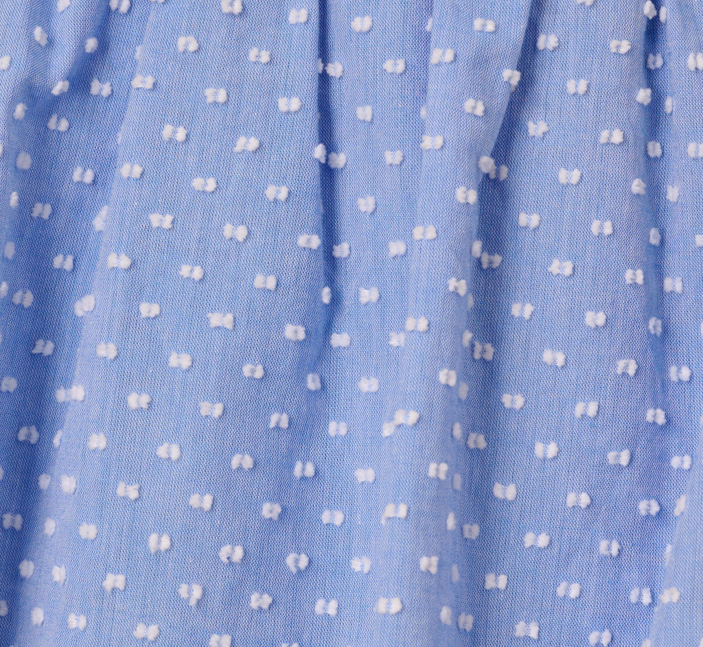 Polka Dot Ruffle Flounce Short Dress In Chambray Blue