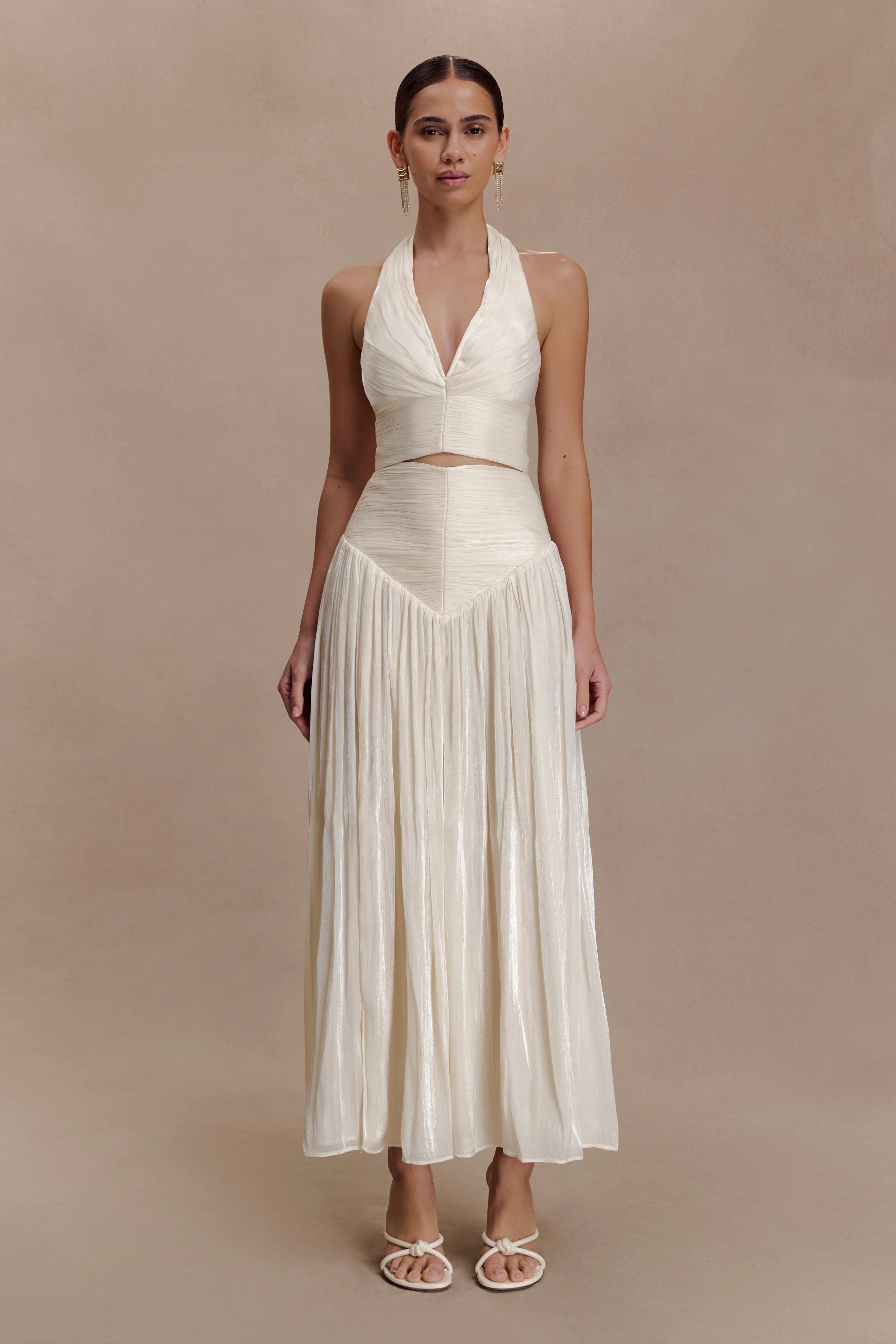 Makena Gathered Midi Skirt - Opal White