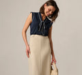 Cap Sleeve Tie Neck Blouse In Blue Moon Ivory