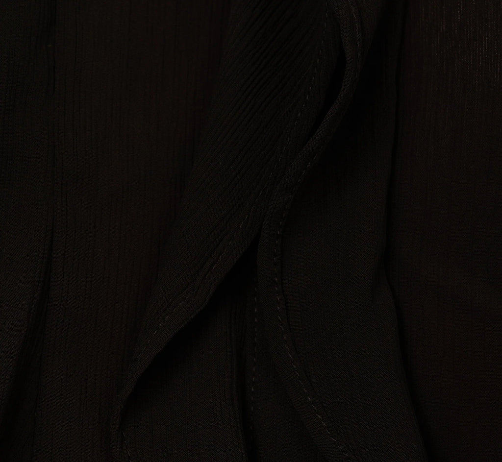 Long Sleeve Sheer Ruffle Front Blouse In Black