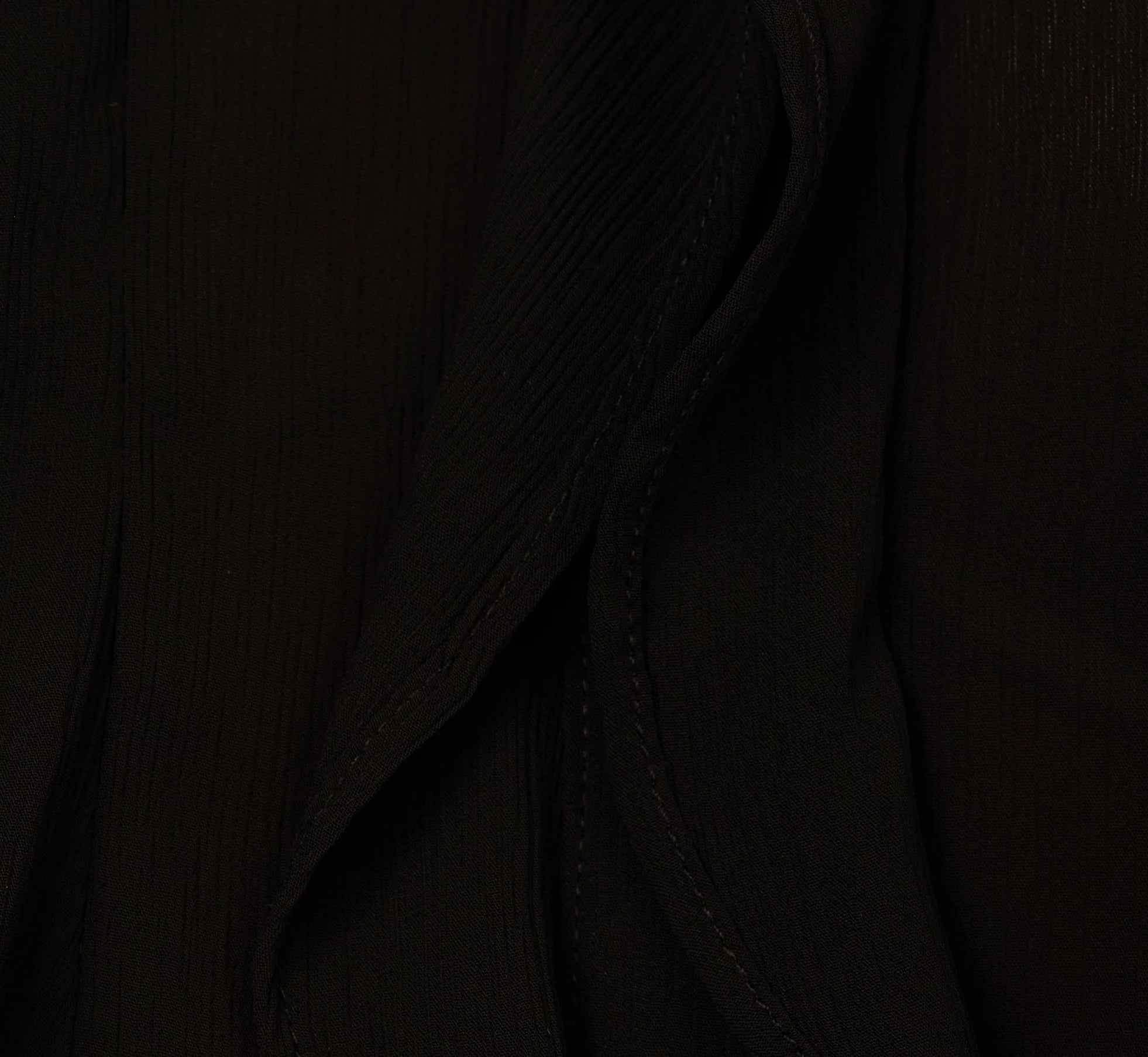 Long Sleeve Sheer Ruffle Front Blouse In Black