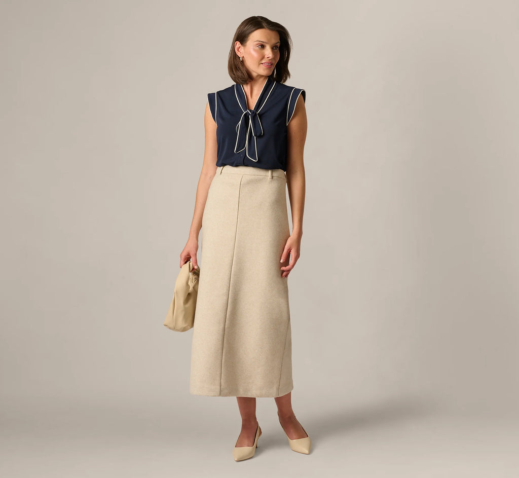 Cap Sleeve Tie Neck Blouse In Blue Moon Ivory