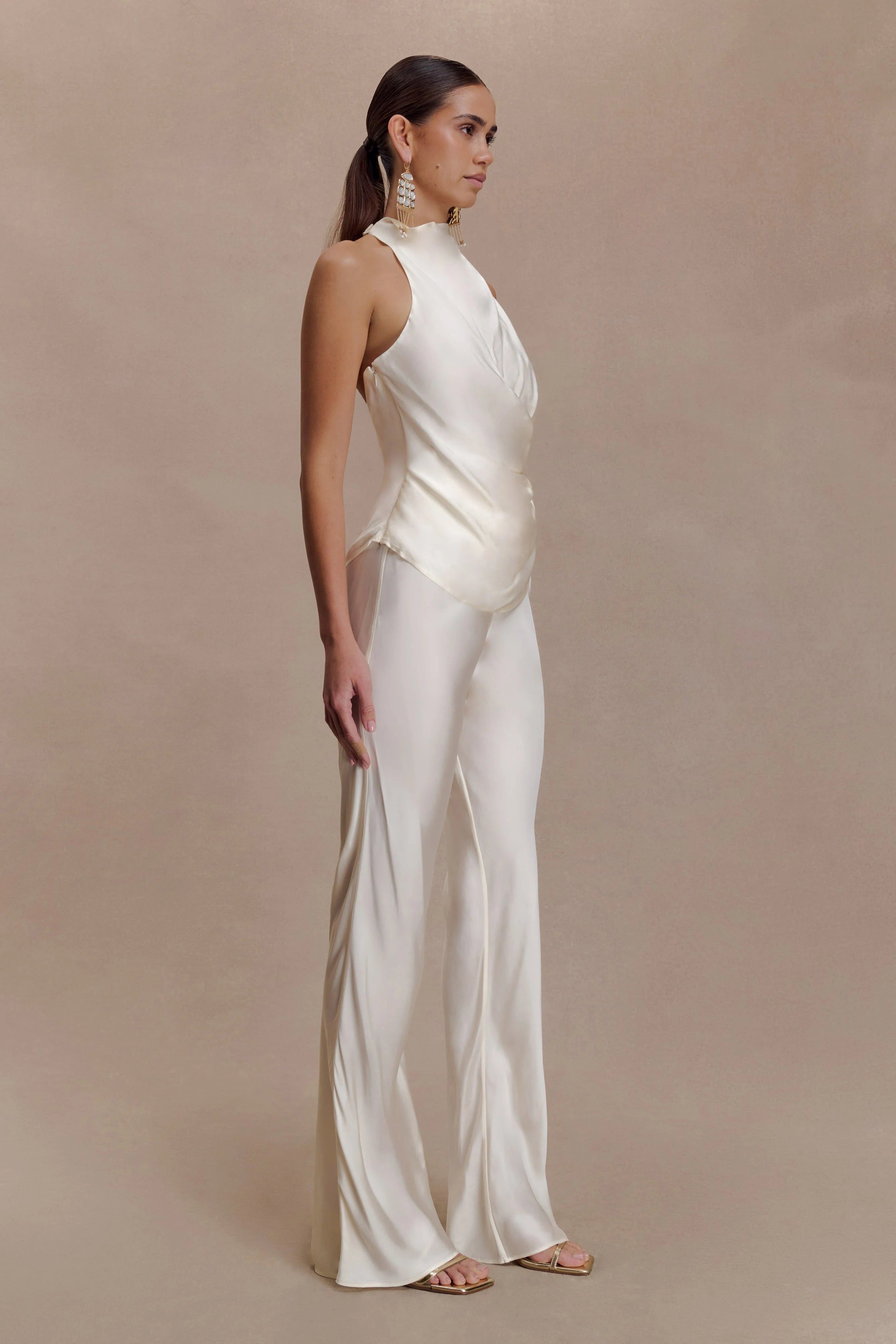 Bianca Satin Halter Top - Ivory