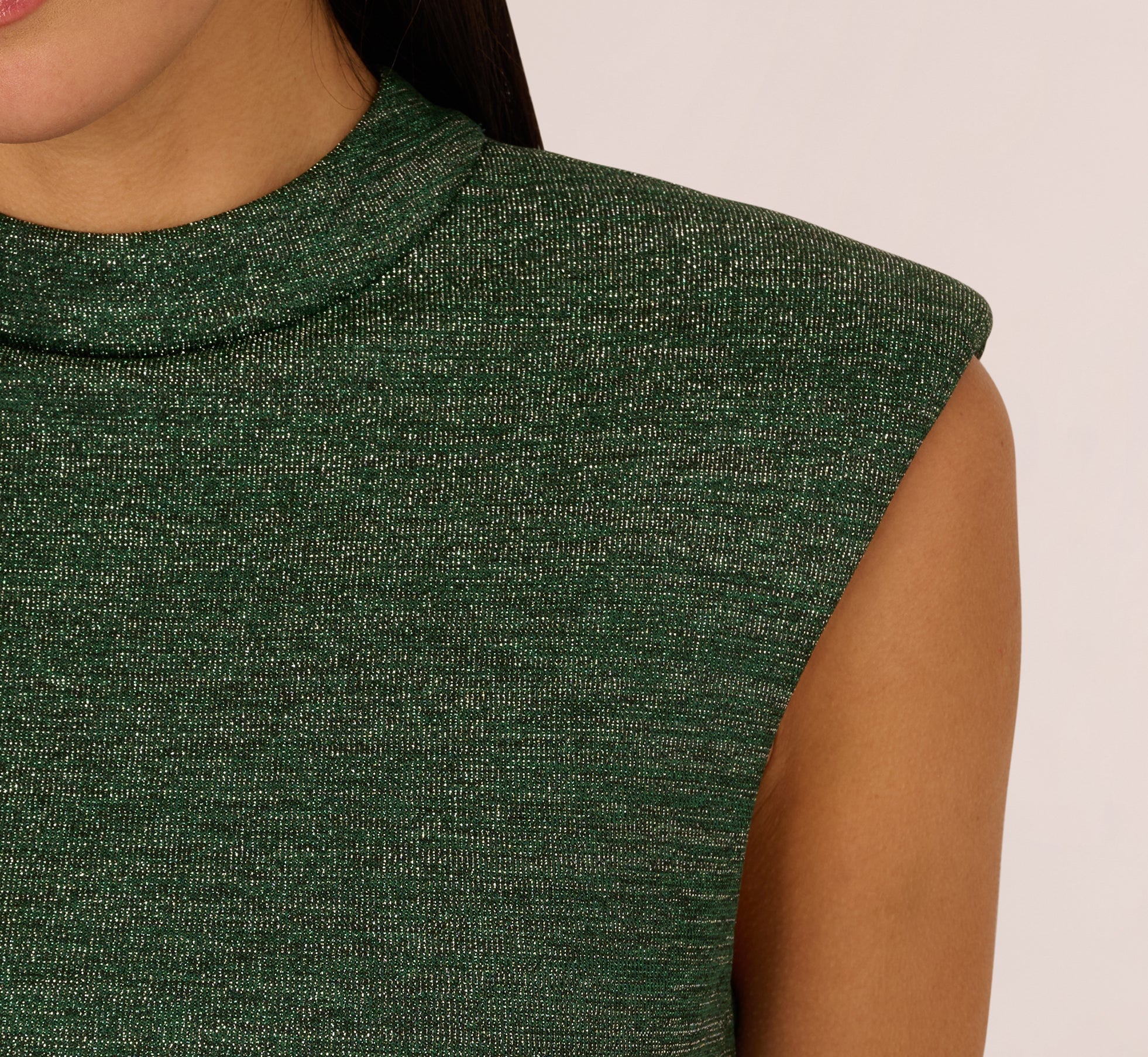 Sleeveless Metallic Knit Asymmetrical Dress In Jungle