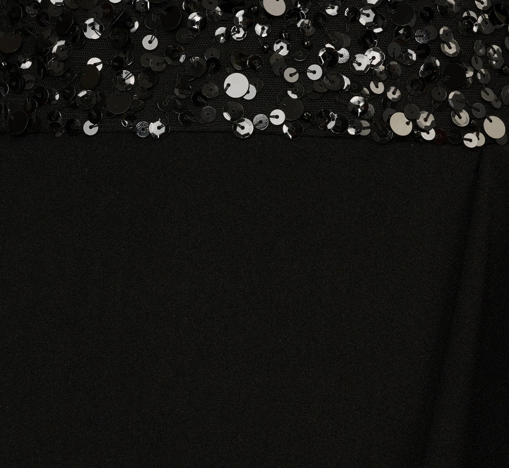 Strapless Sequin Ruffle Combo Gown In Black
