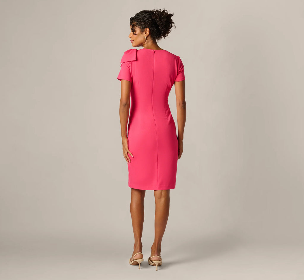 Short Sleeve Bow Shoulder Sheath Dress In Camellia
