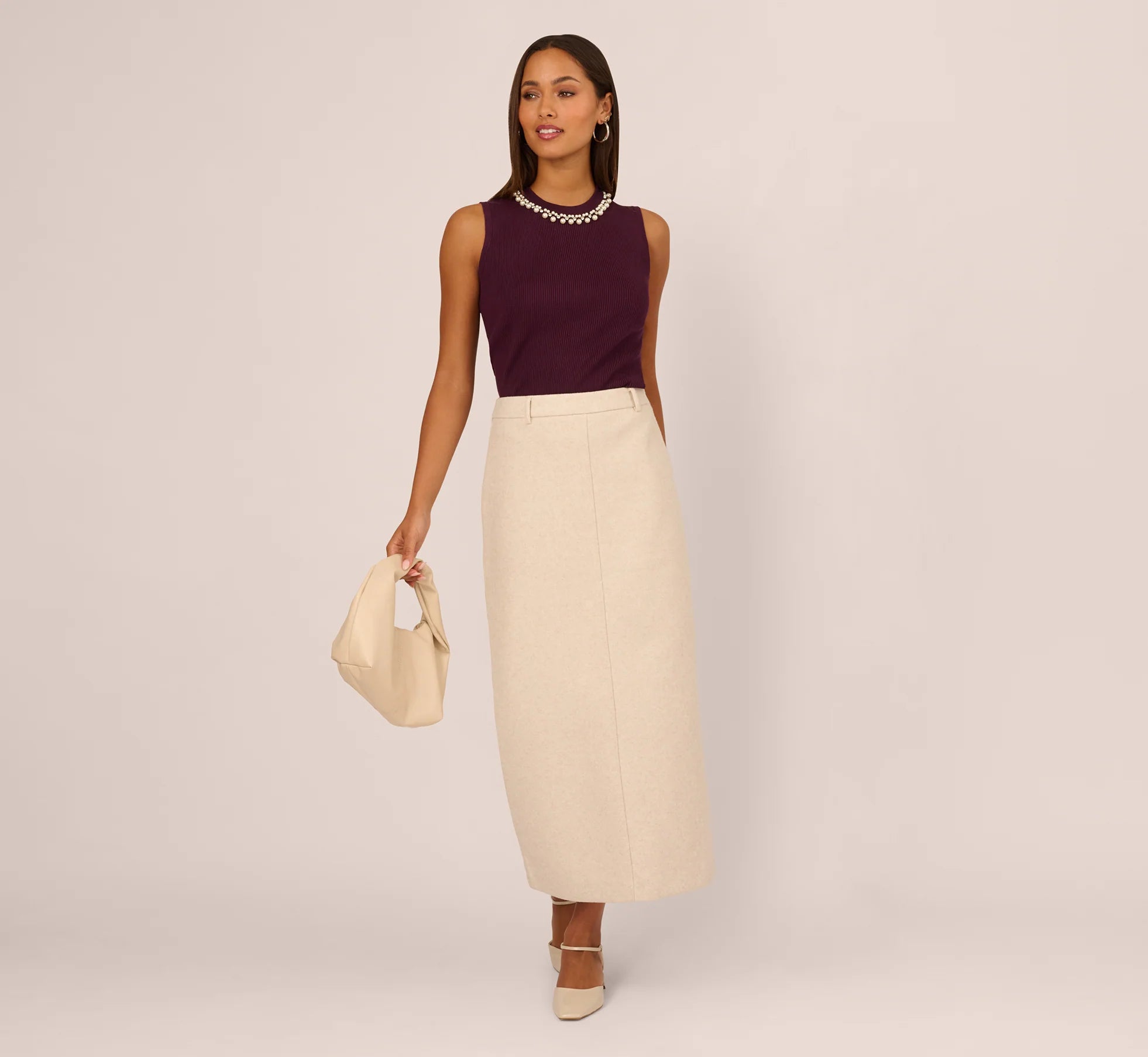 Pearly Collar Tank Sweater In Plum
