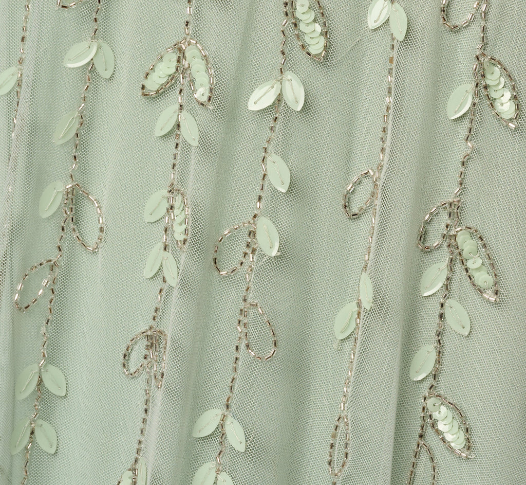 Short Sleeve 3D Beaded Vine Gown In Icy Sage