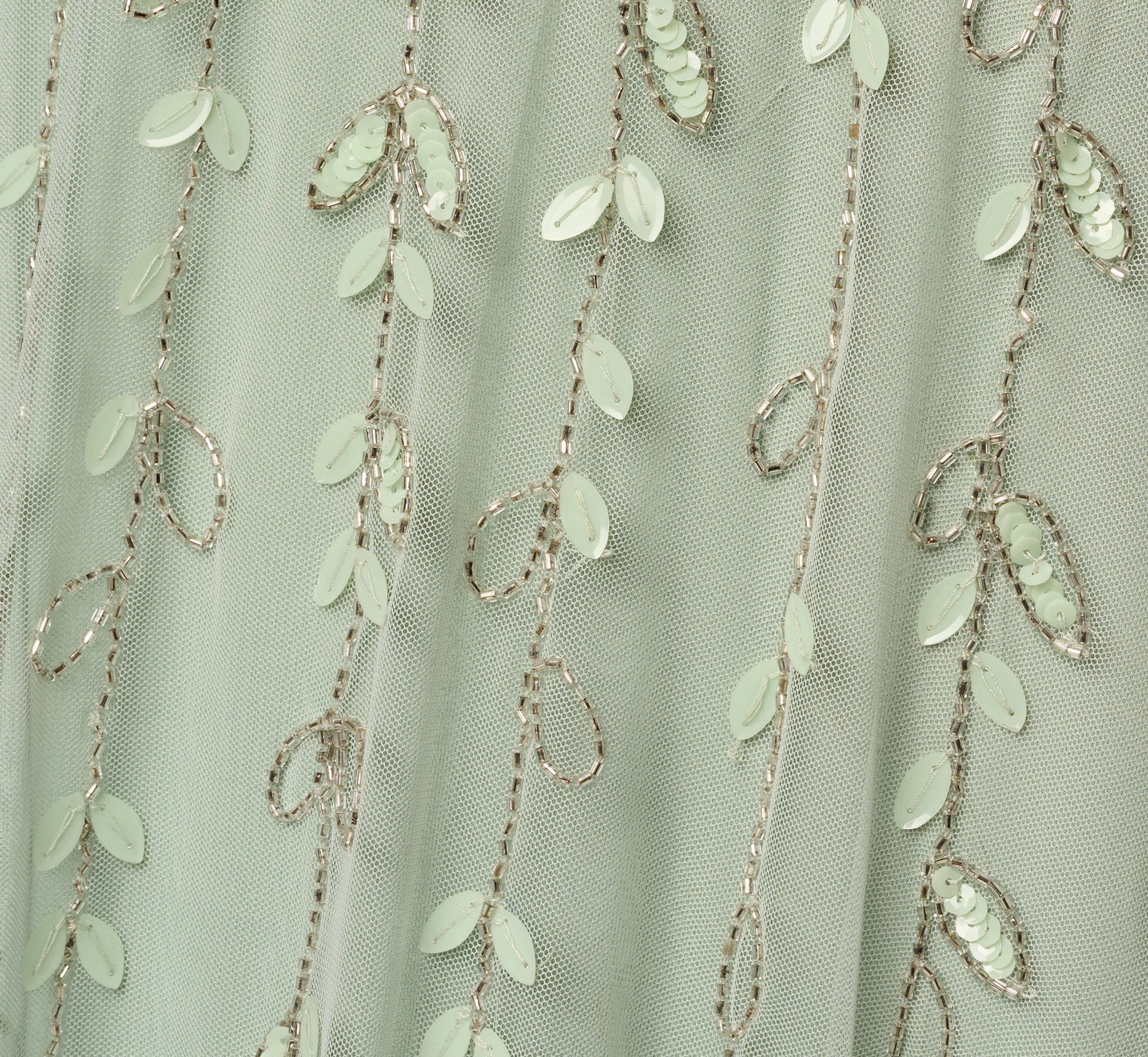 Short Sleeve 3D Beaded Vine Gown In Icy Sage