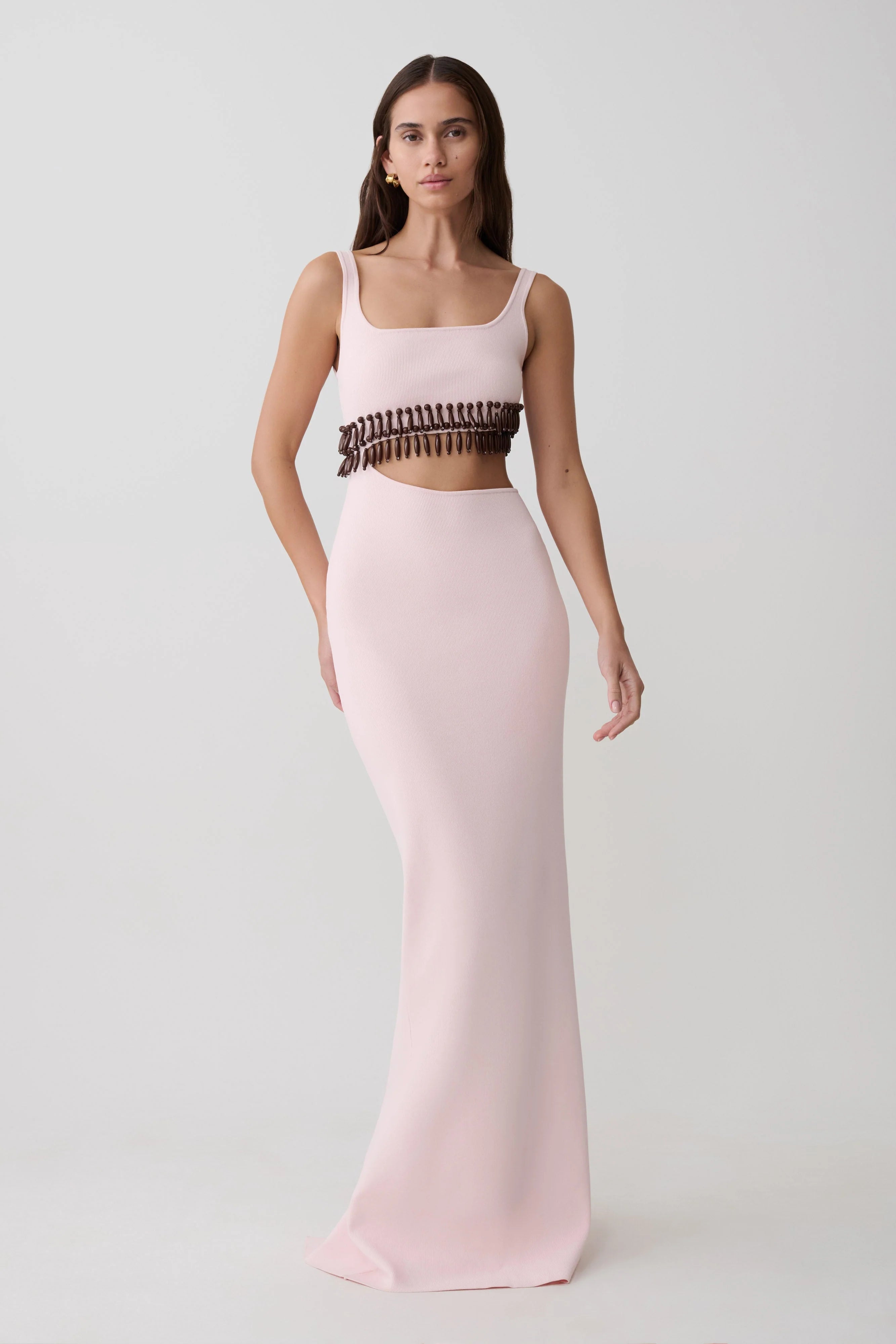 Ruvic Knit Maxi Beaded Dress - Baby Pink