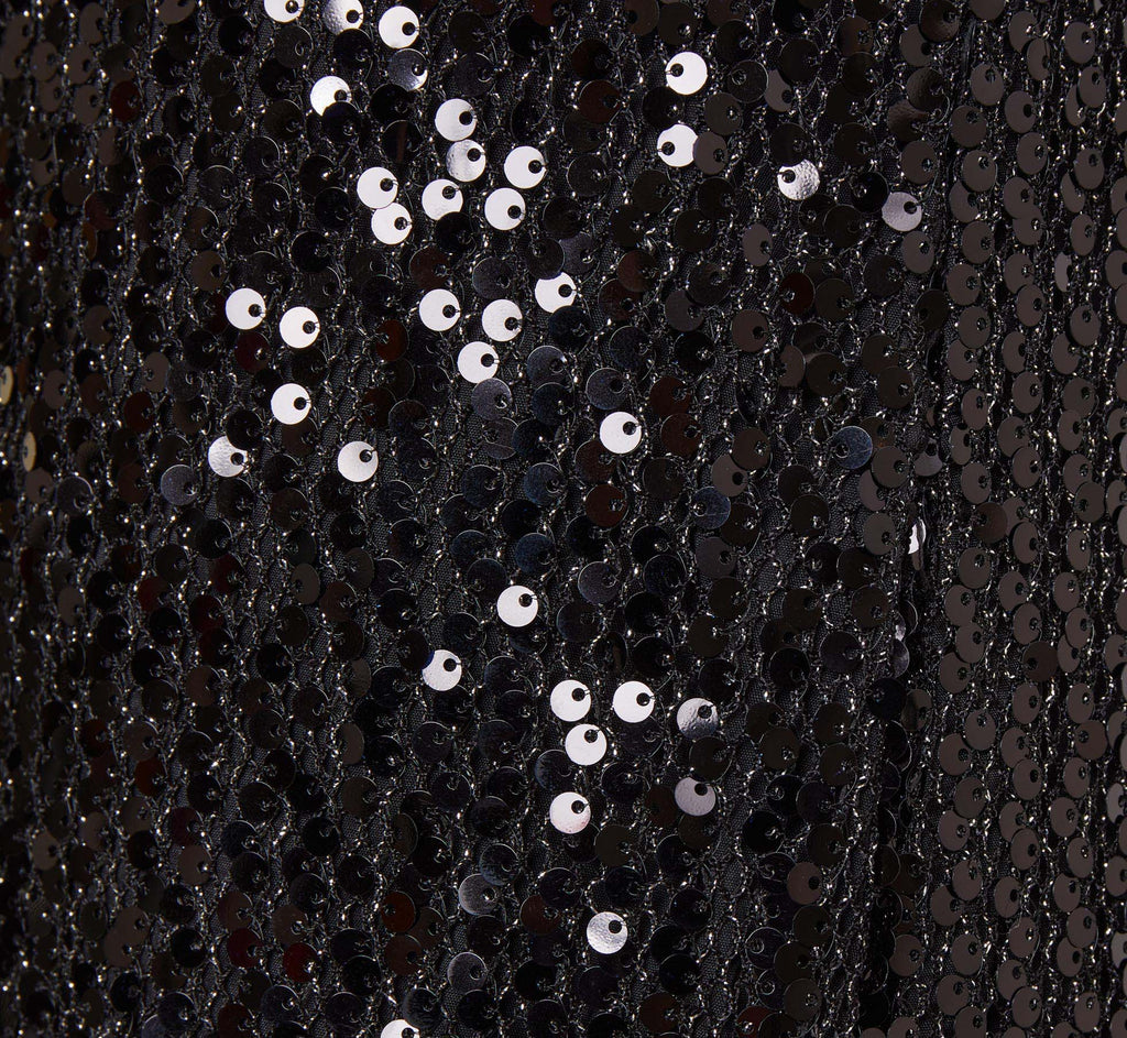 Sequined Trapeze Halter Dress With Feather Trim In Black