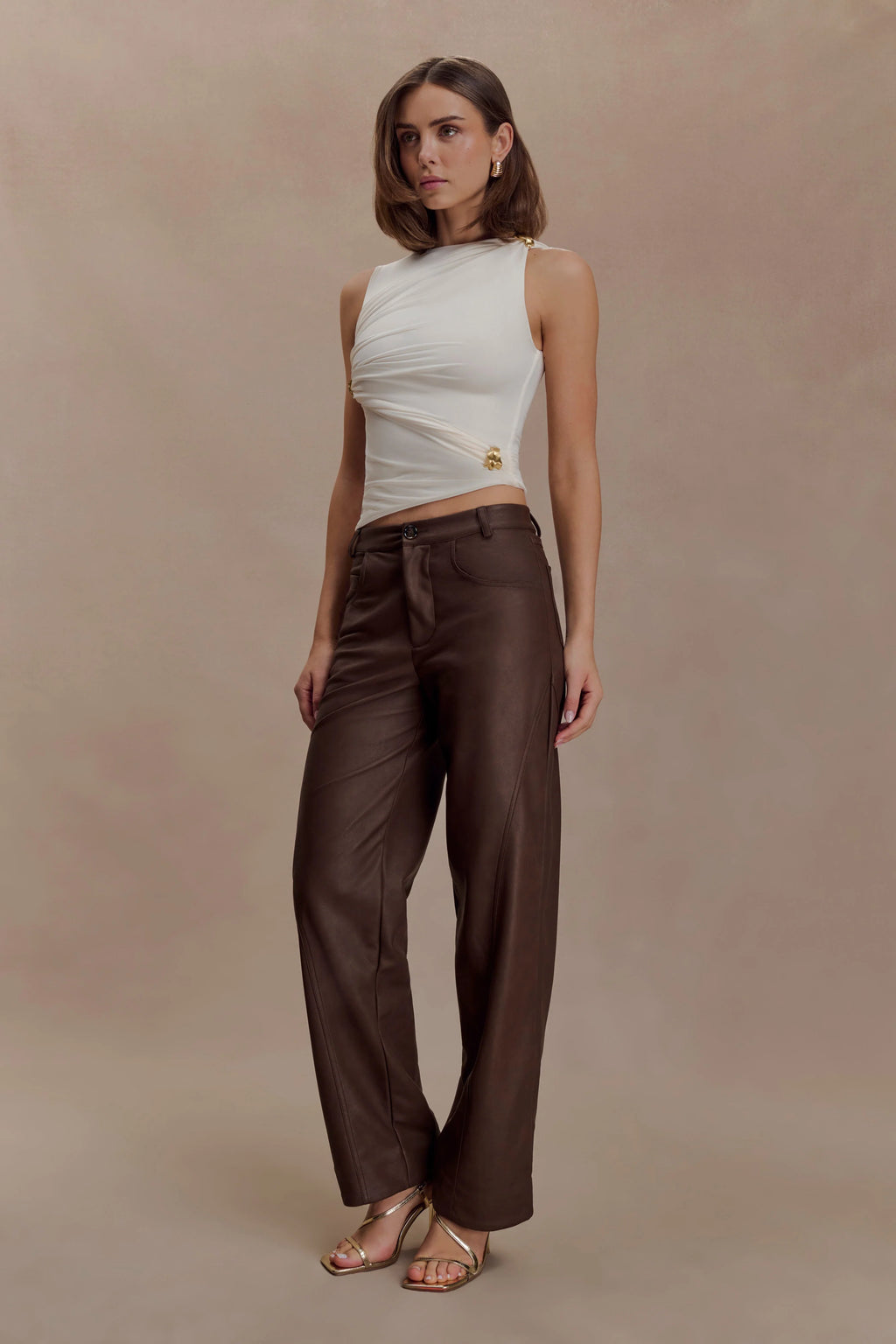 Amia Slinky Sleeveless Top With Hardware - Ivory