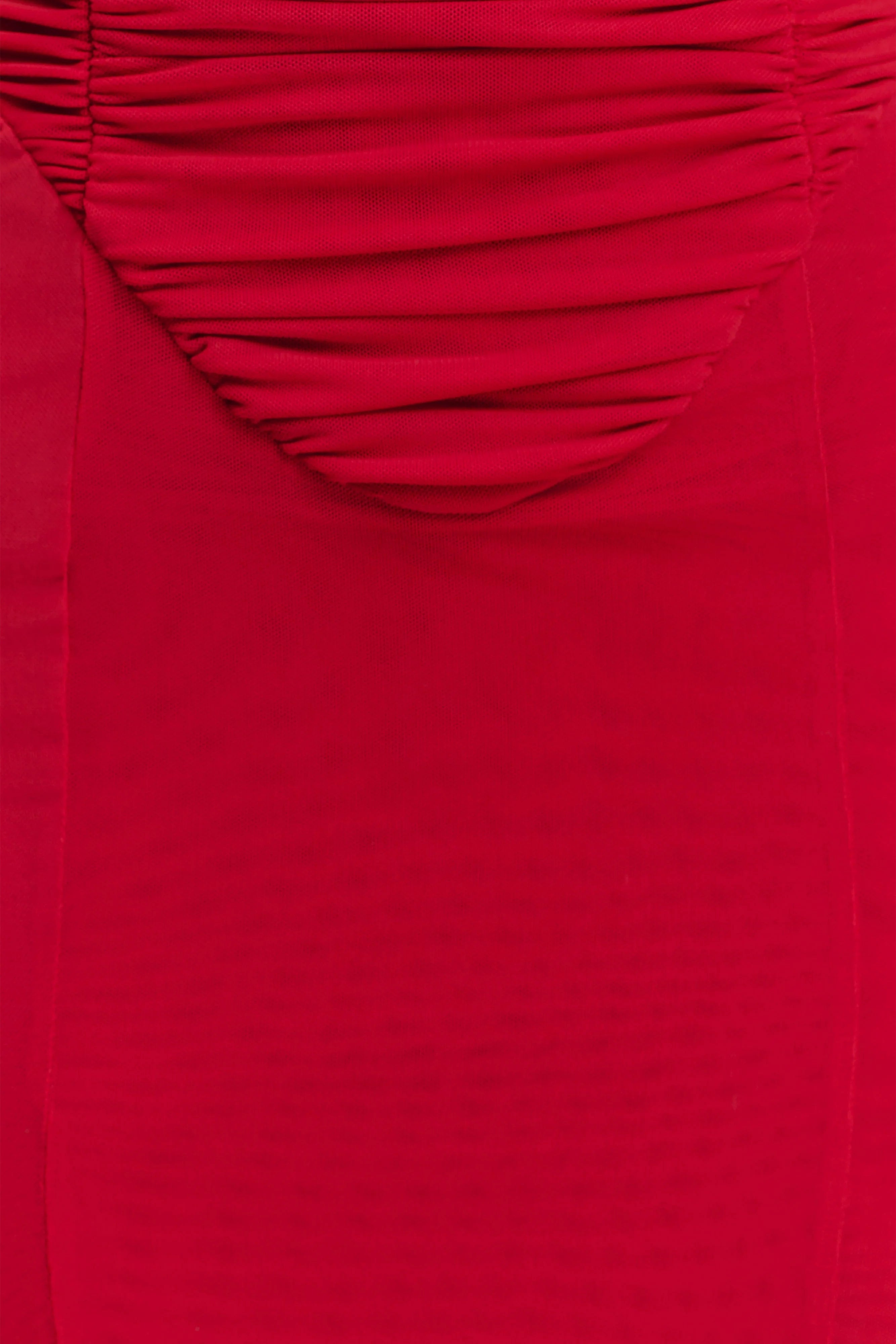 Willa Gathered Mesh Midi Dress - Ruby