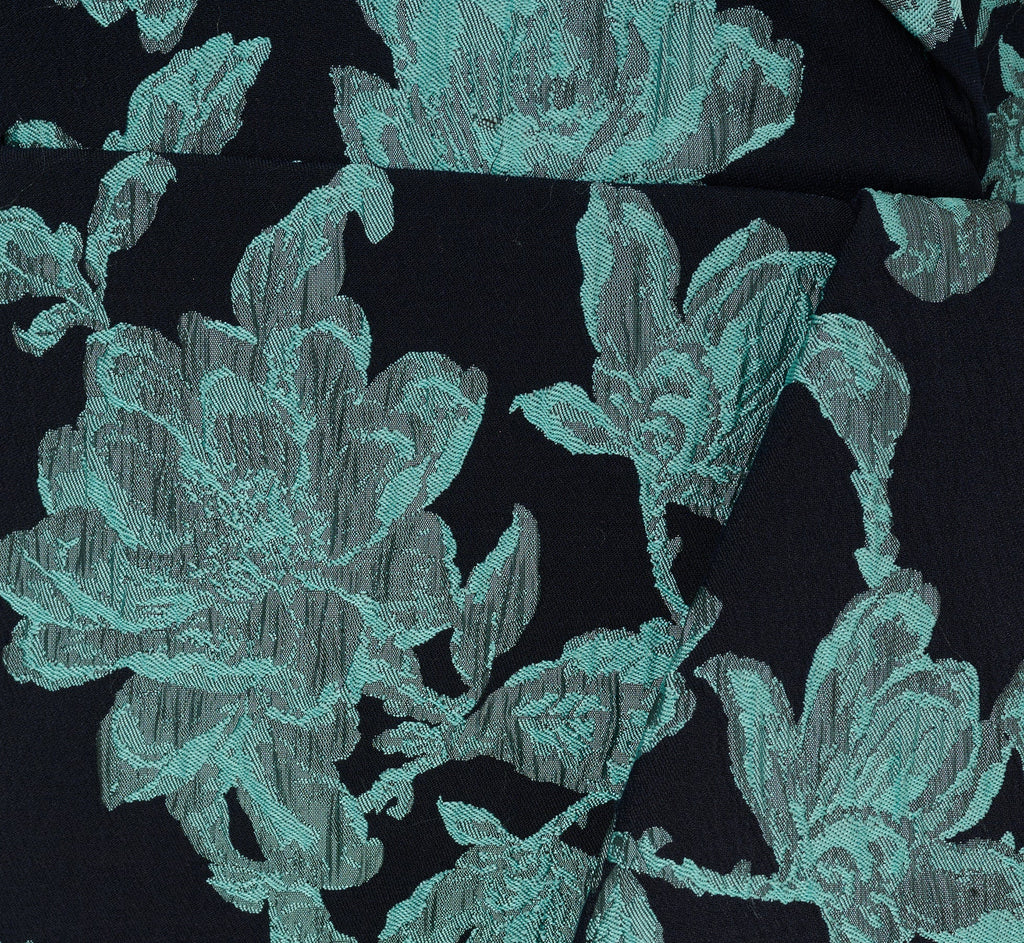Floral Jacquard Shawl Collar Gown In Navy Multi