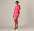 Short Sleeve Bow Shoulder Sheath Dress In Camellia