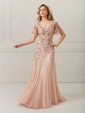 Hand-Beaded A-Line Ruffle-Sleeve Dress