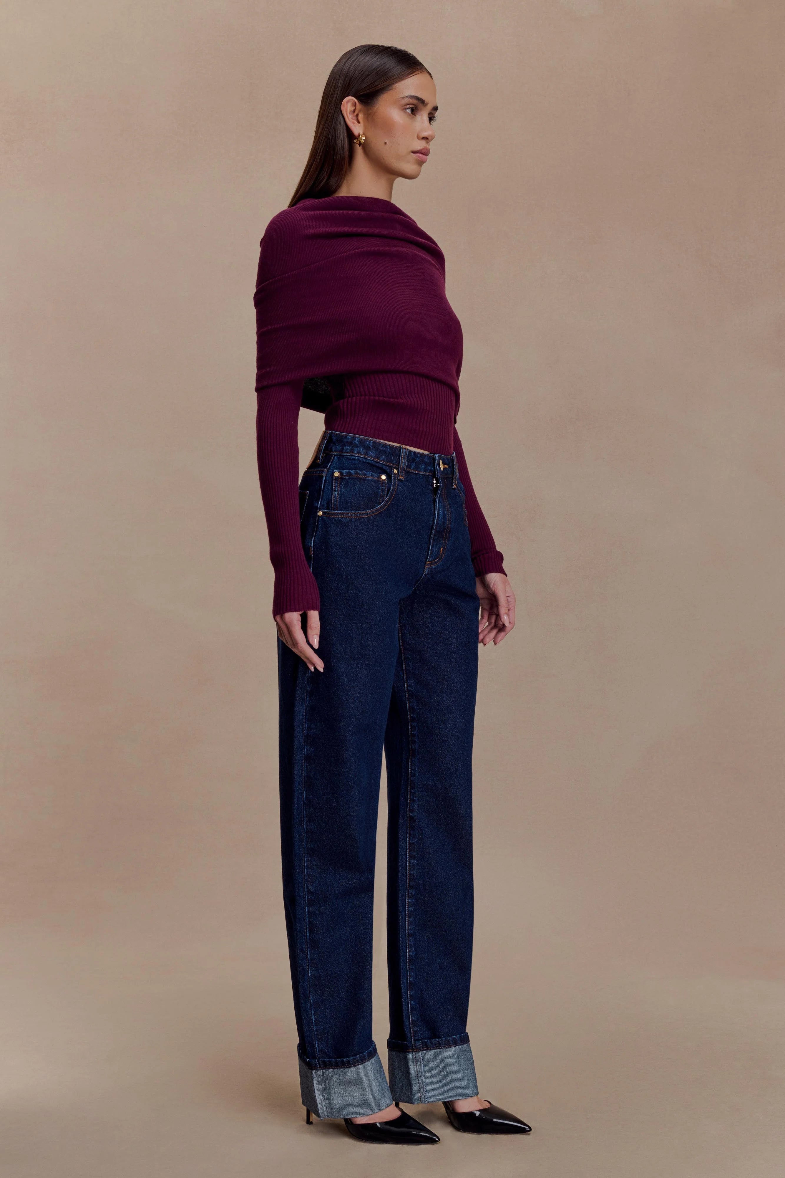 Kirralee Straight Leg Cuffed Jeans - Indigo Blue