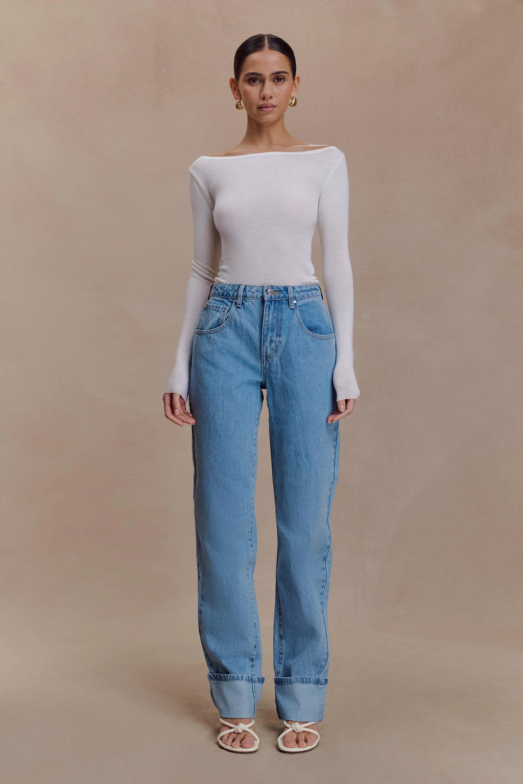 Paedyn Merino Wool Ribbed Long Sleeve Top - Ivory
