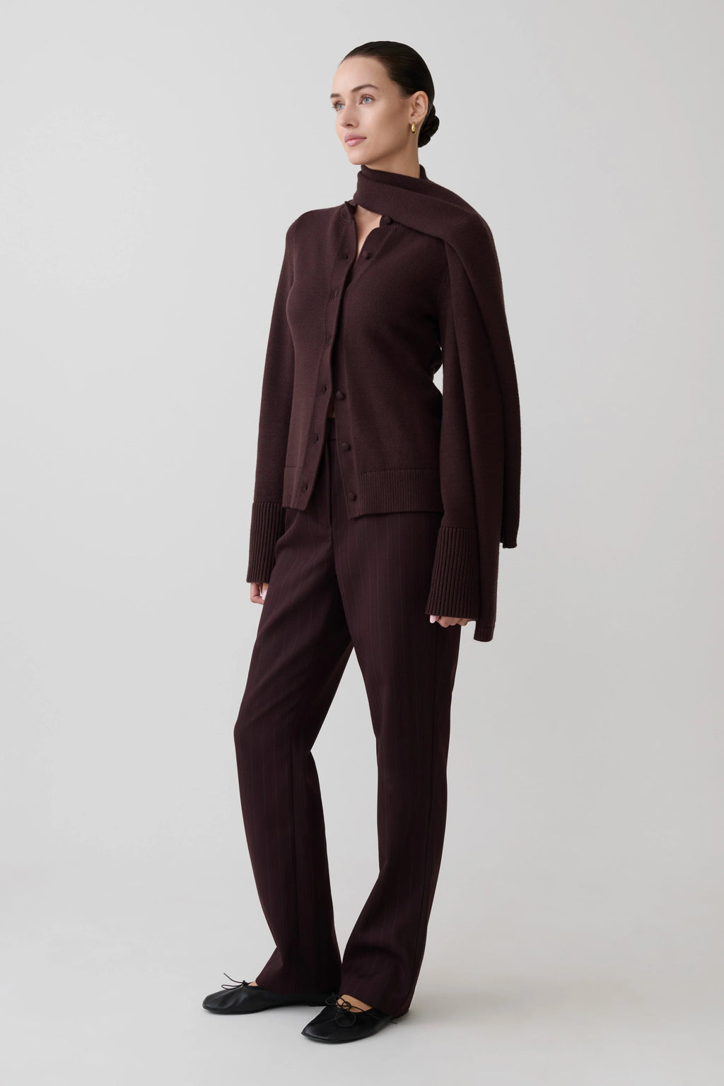 Lara Knit Cardigan With Scarf - Chocolate