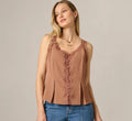 Pleated Lace Trim Tank Top In Acorn