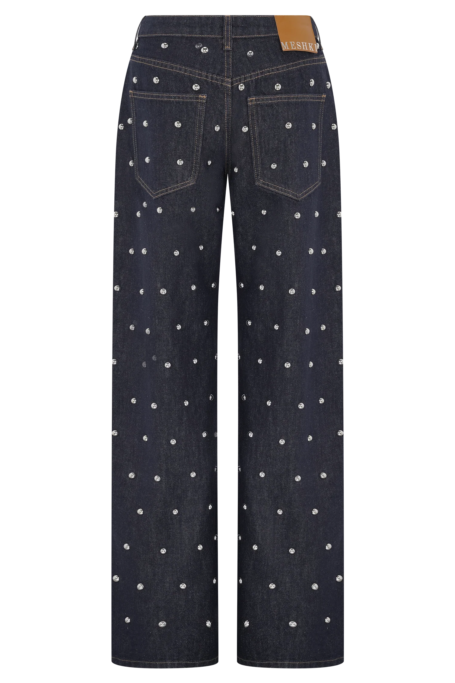 Alima Mid Rise Stud Denim Jeans - Washed Indigo Blue