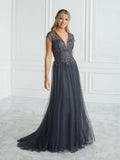 Hand-Beaded and Swiss Dot A-Line Gown