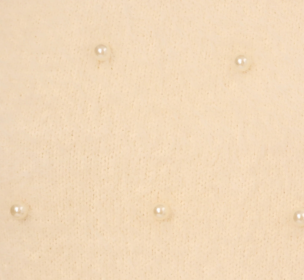 Short Sleeve Pearly Fuzzy Sweater In Cream