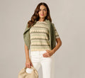 Short Sleeve Open Pointelle Scalloped Sweater In Dusty Sage Green Chevron