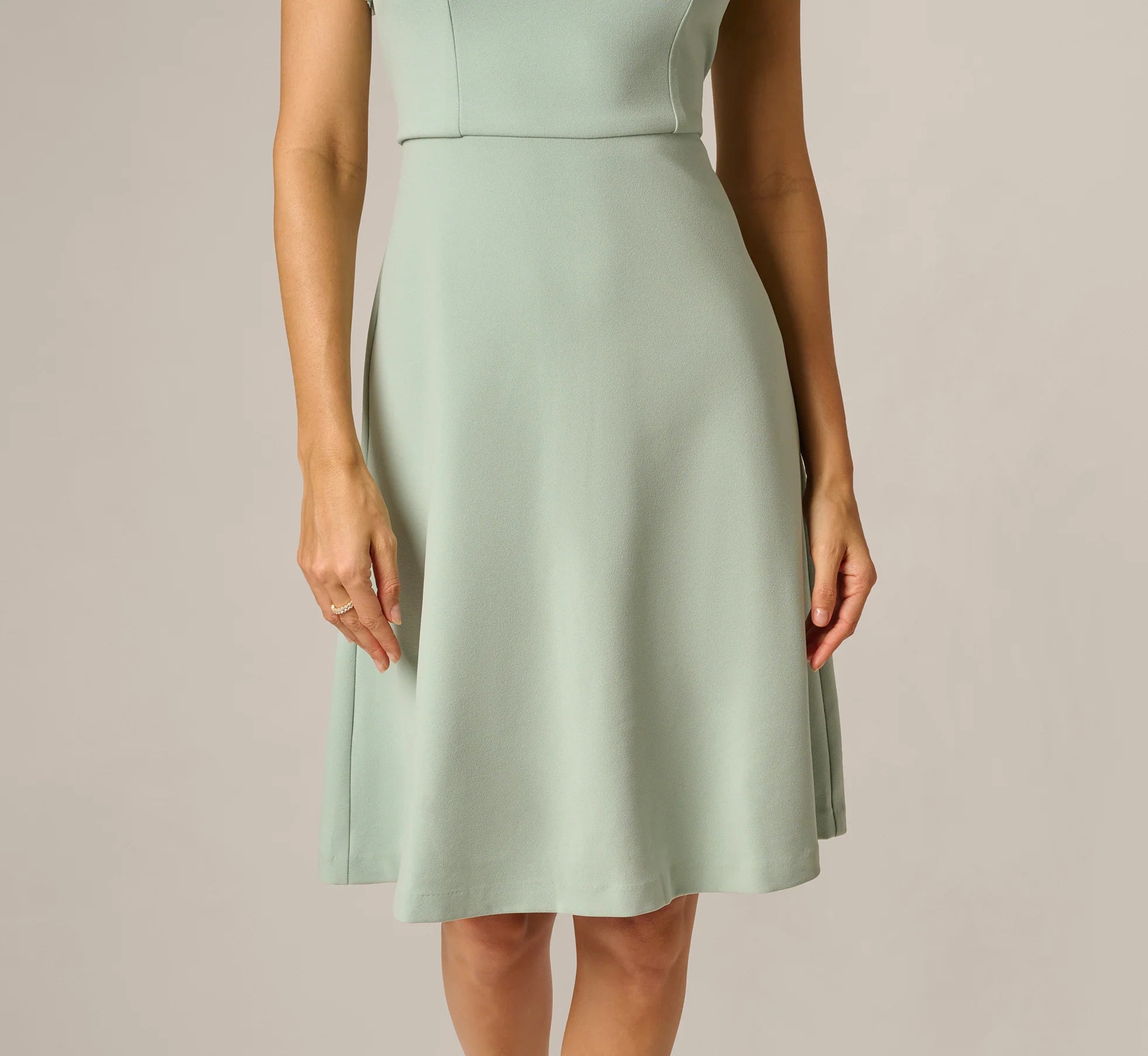 Flutter Sleeve Beaded Illusion Short Dress In Icy Sage