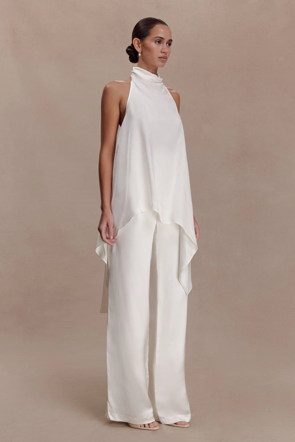 Sydney Straight Leg Satin Pants - Ivory