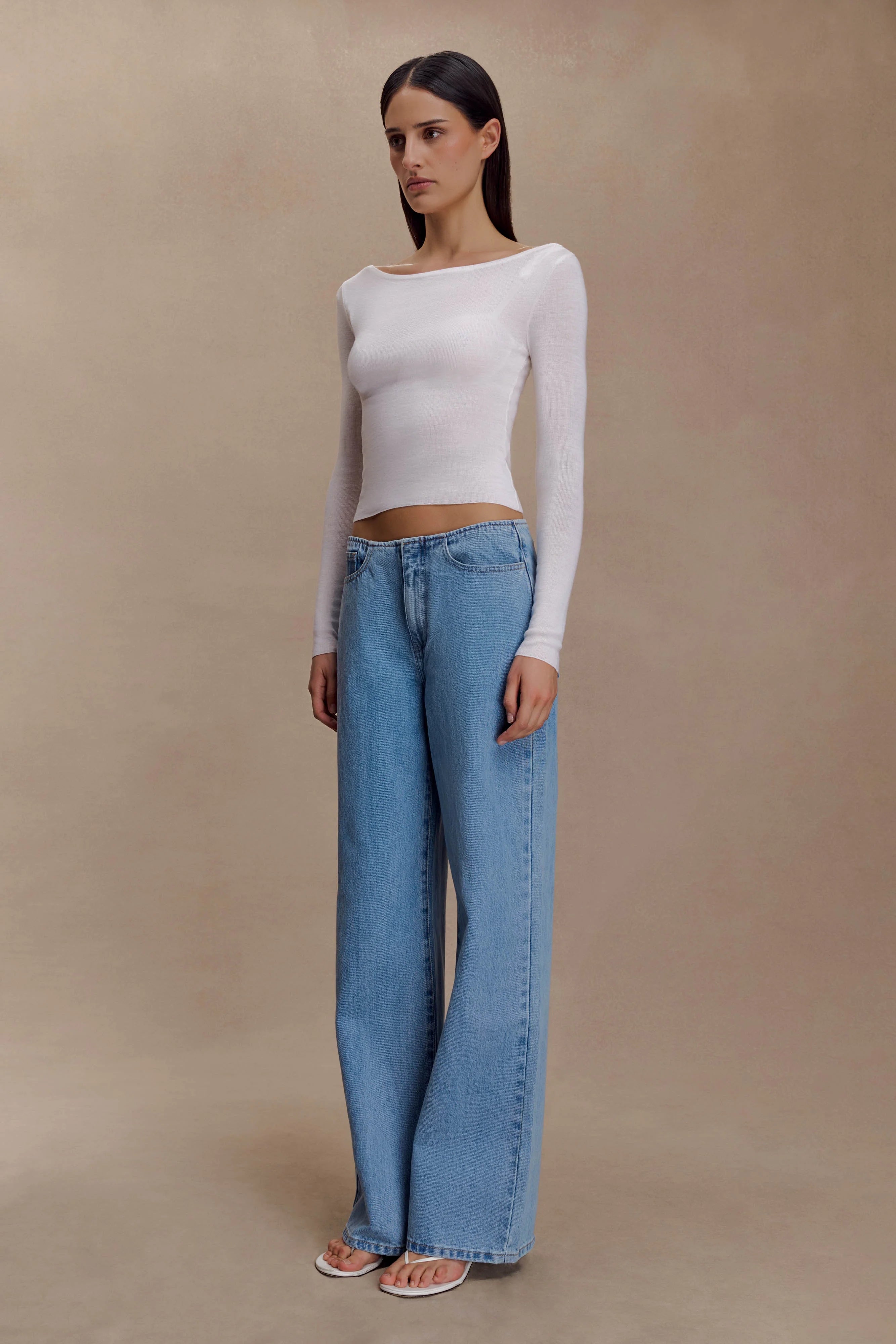 Paedyn Merino Wool Ribbed Long Sleeve Top - Ivory