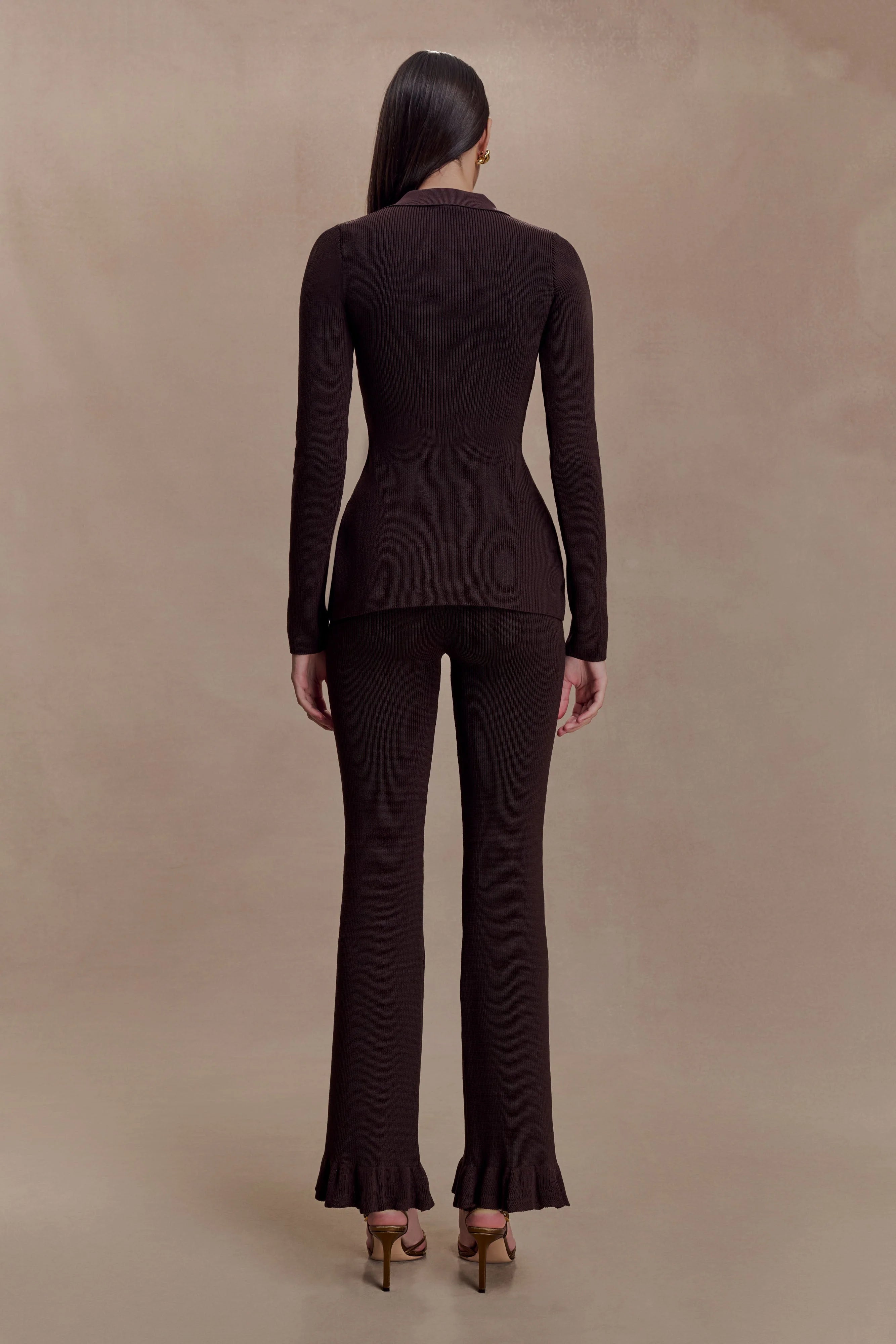 Suzie Ribbed Flared Pants - Chocolate