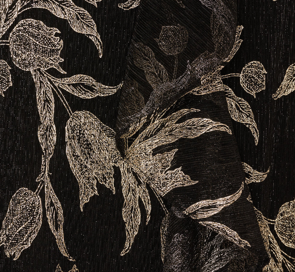 Foil Floral Trapeze Halter Dress In Black Gold