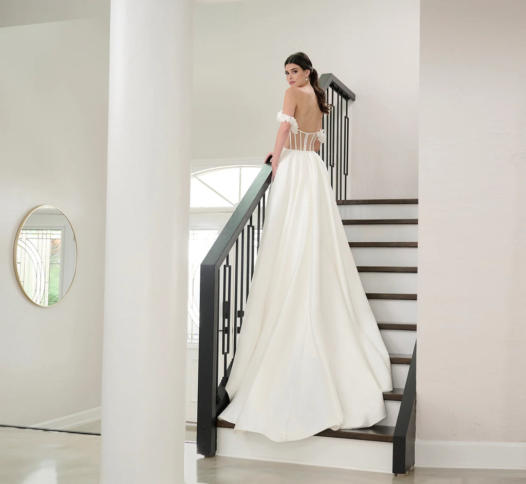Stretch Mikado Gown In Ivory Nude