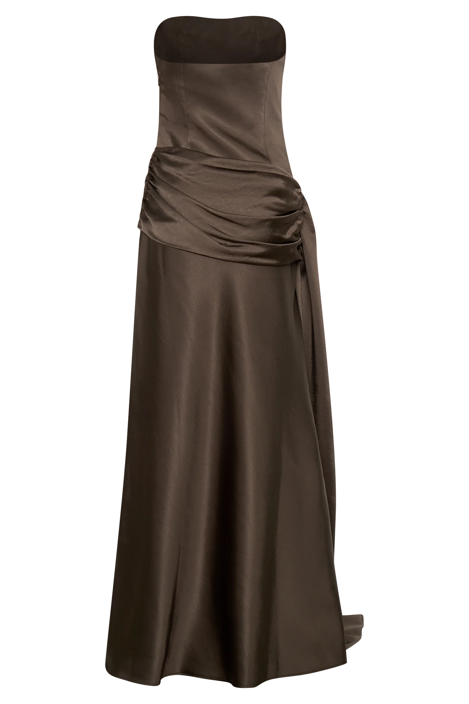 Sarah Strapless Maxi Dress With Waist Tie - Mocha