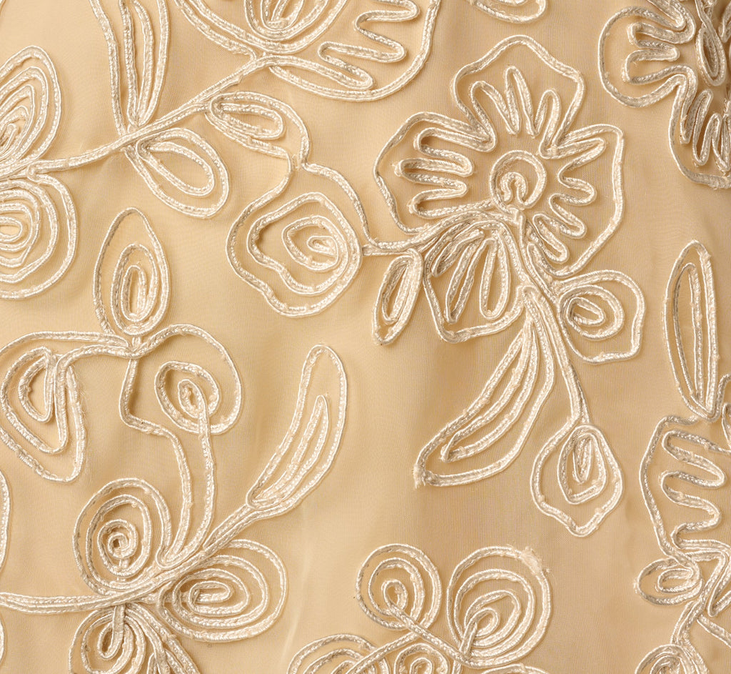 Strapless Floral Embroidered Organza Midi Dress In Maize