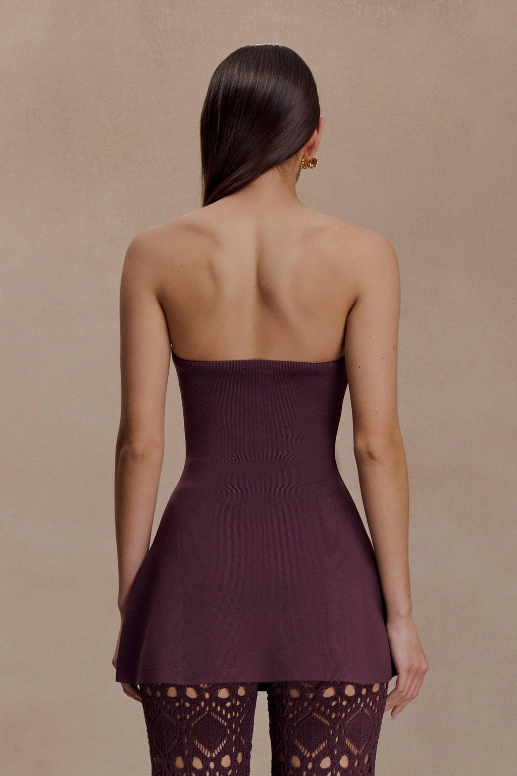 Anette Bandage Knit Strapless Top - Chocolate