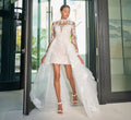 Chantilly Lace Short Dress with Detachable Tulle Overskirt in Ivory French Lilac Nude