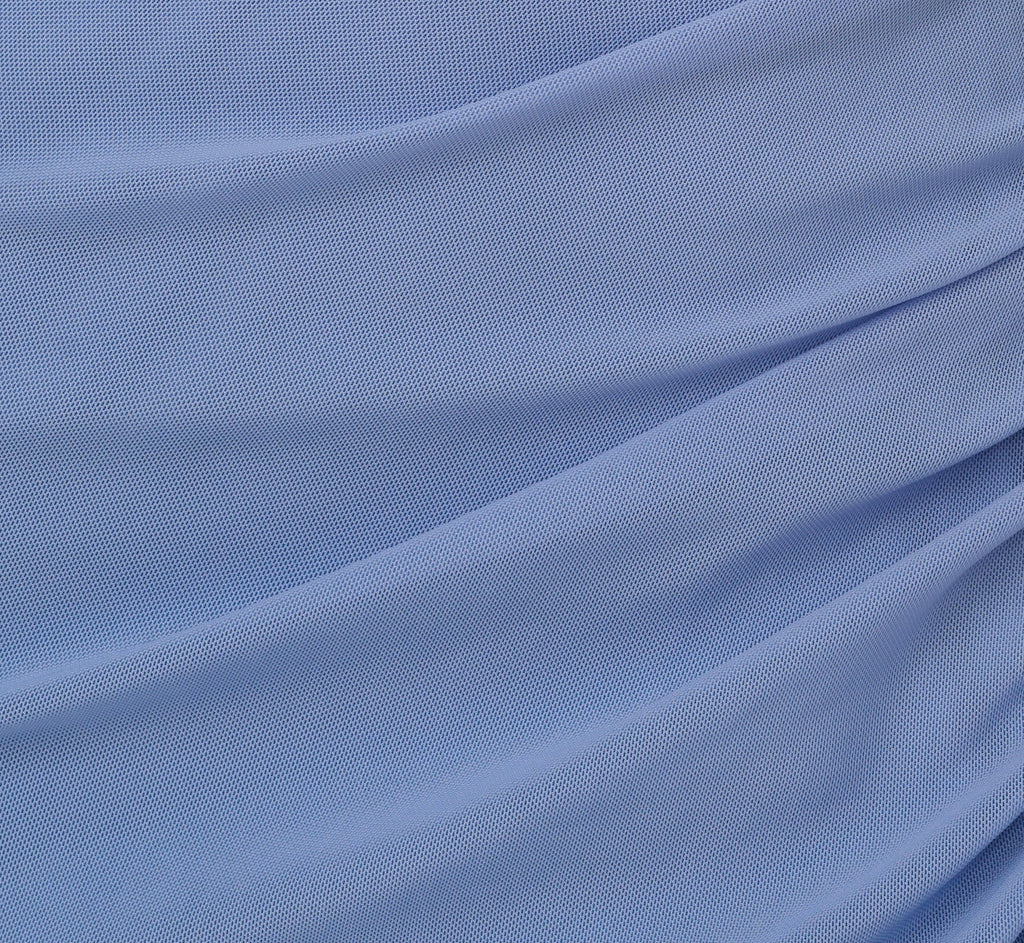 Sleeveless Mesh Gathered And Draped Gown In French Blue
