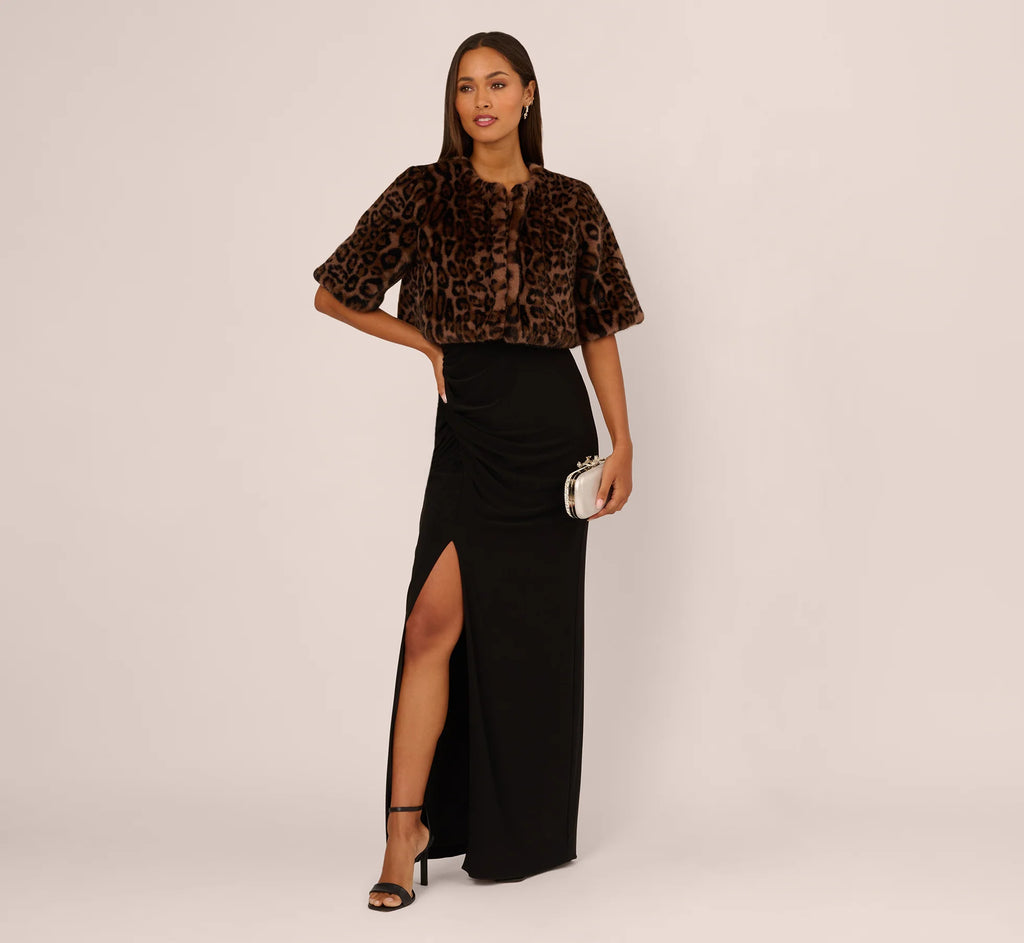 Animal Print Faux Fur Bolero Shrug In Brown Black