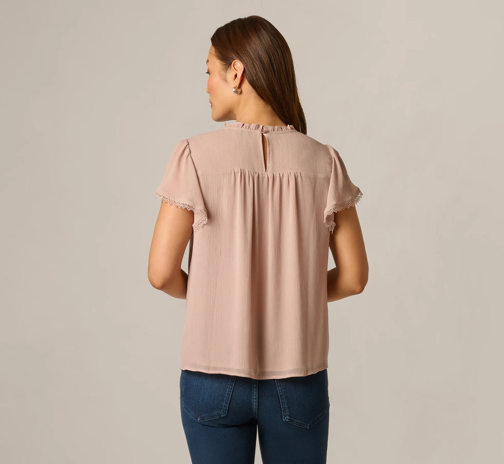 Flutter Sleeve Lace Pintuck Top In Simply Taupe