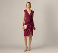 Bow Accent Stretch Wrap Dress In Cabernet