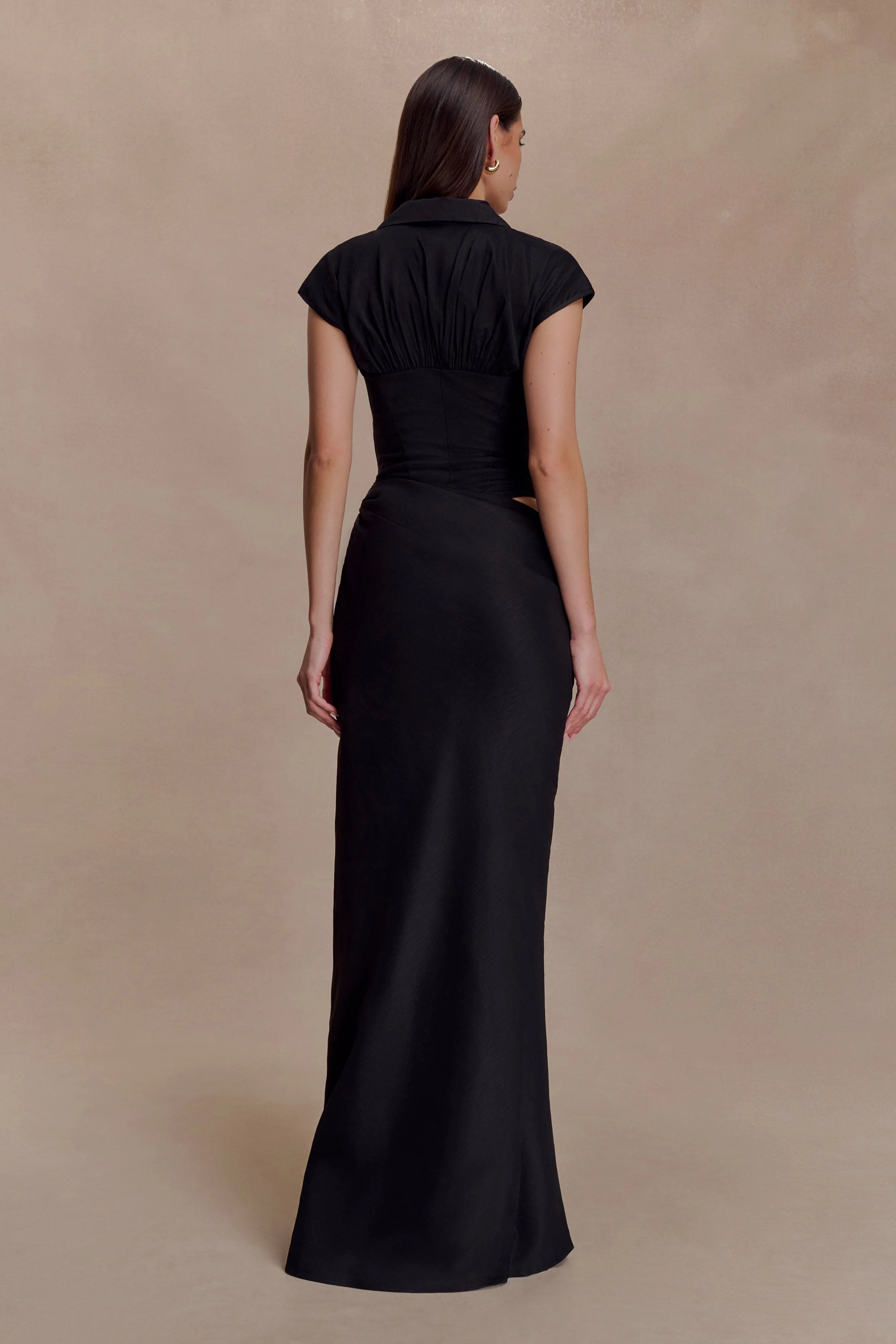 Saphira Shirt Corset Maxi Dress - Black