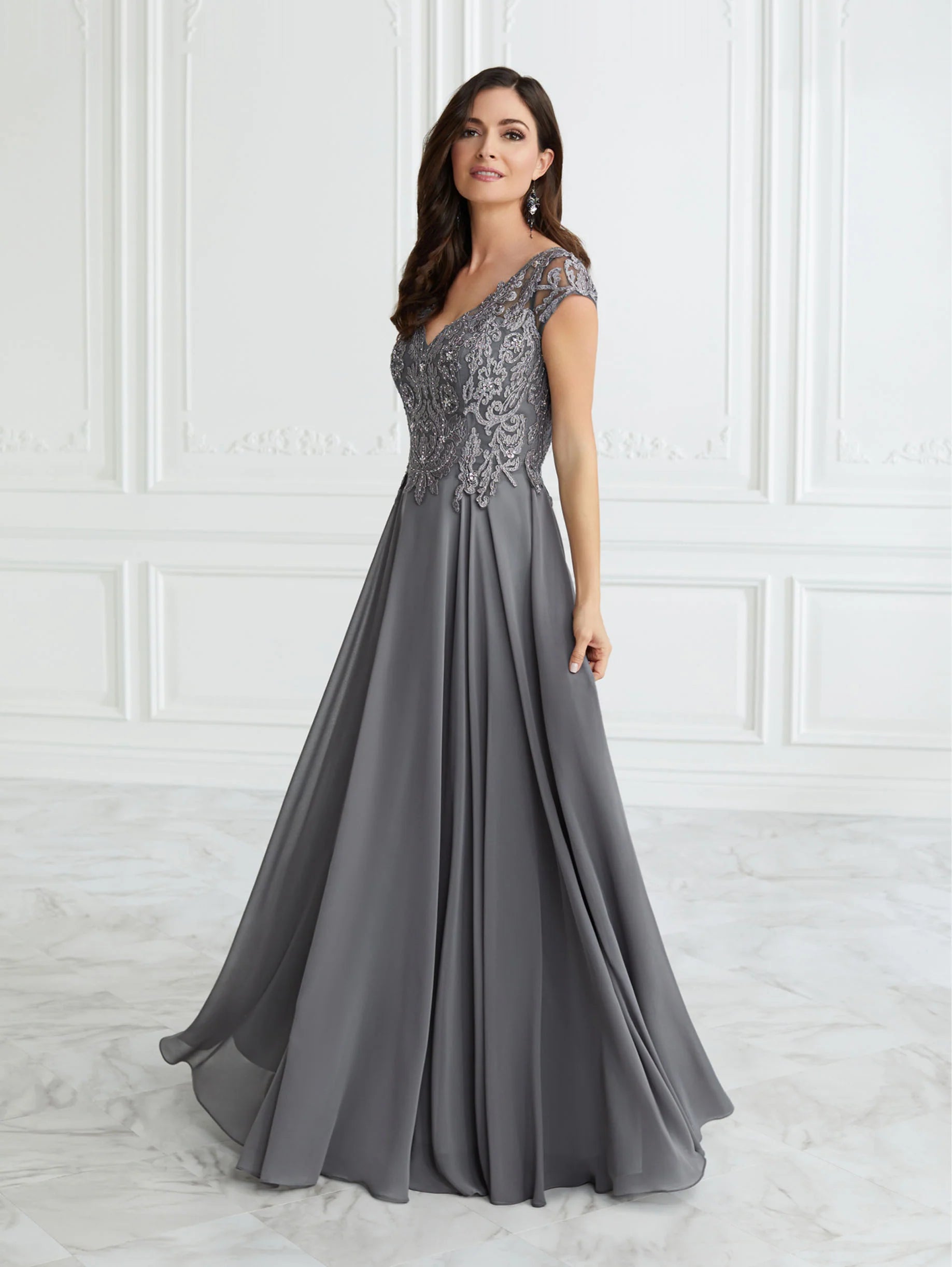 Embroidered Lace and Chiffon A-Line Gown
