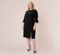 Plus Size Crepe Sheath Dress With V-Back And Feather-Trim Sleeves In Black