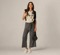Wide Leg Tie Belt Stretch Pant In Black Ripple Stripe