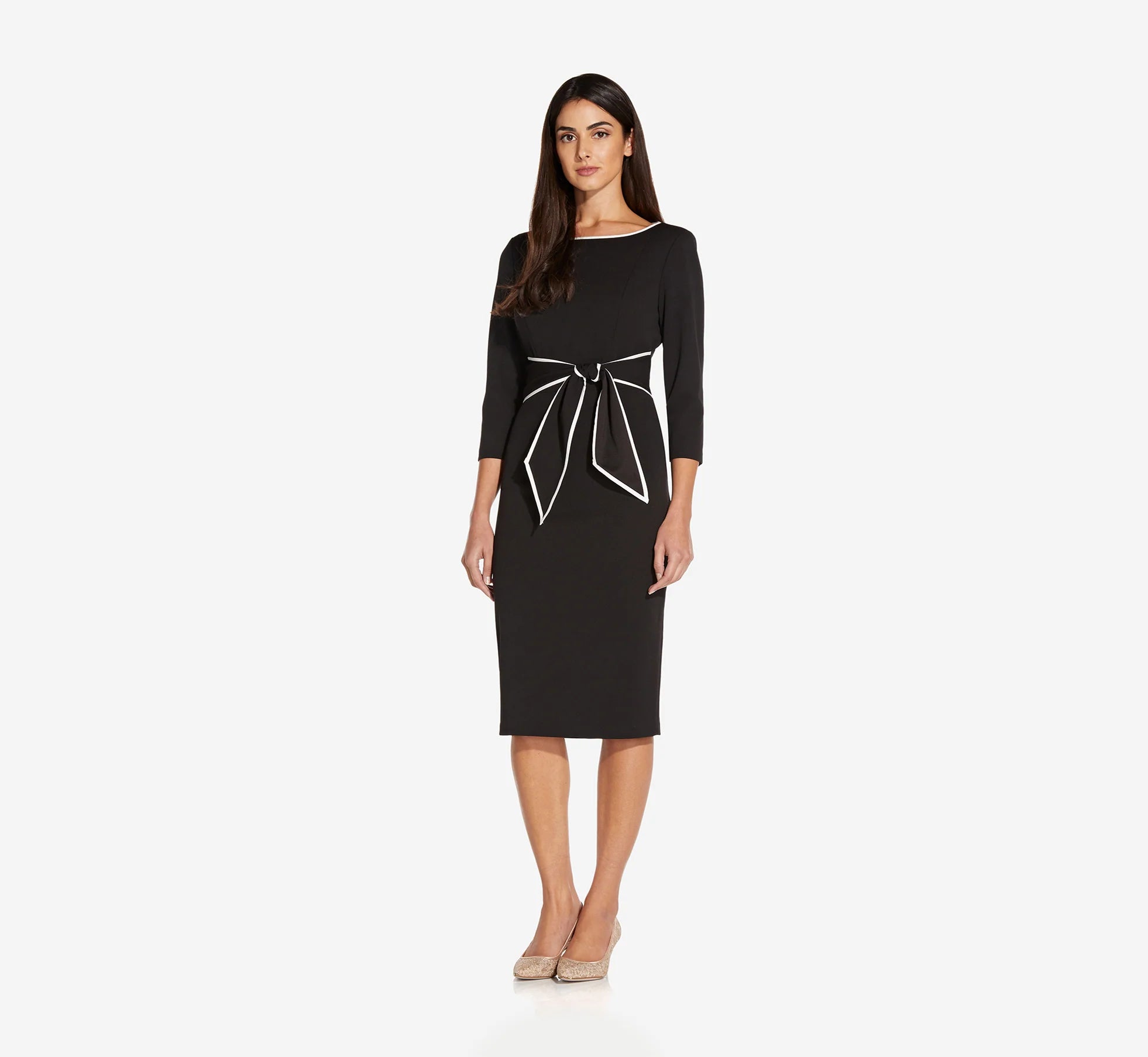 Knit Crepe Tie Dress In Black Ivory