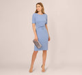 Short Sleeve Bow Waist Sheath Dress In French Blue