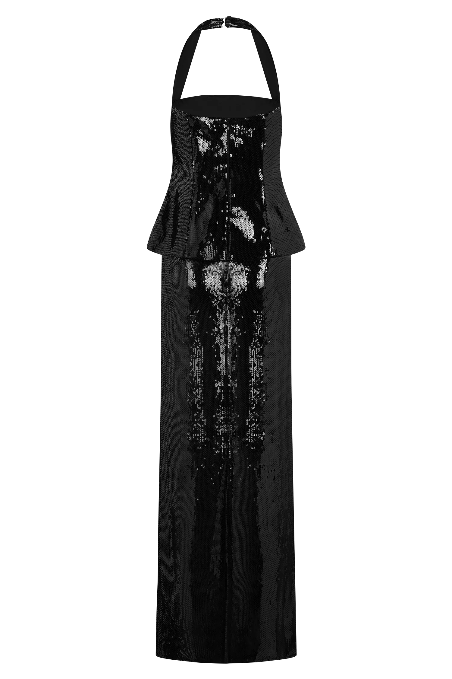 Bertie Sequin Peplum Halter Maxi Dress - Black