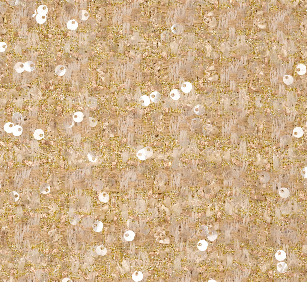 Collared Sequin Tweed Midi Dress In Champagne